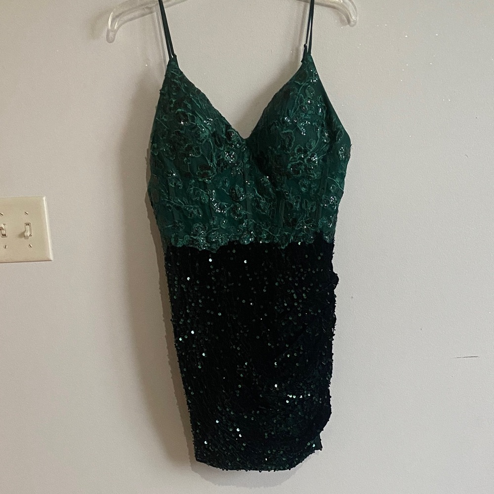 Green and Black Sequin Dress
